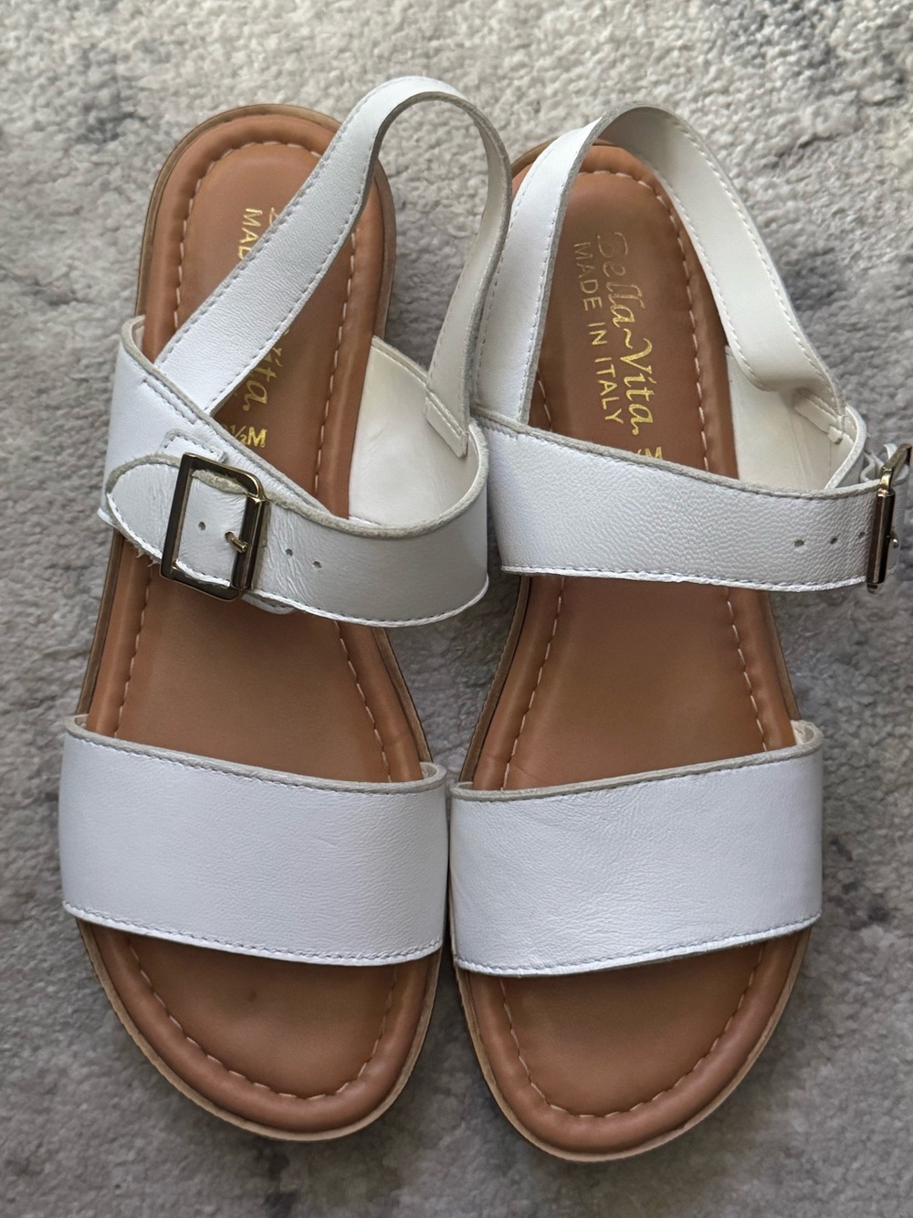 Bella Vita White Leather Adjustable Slingback Sandals